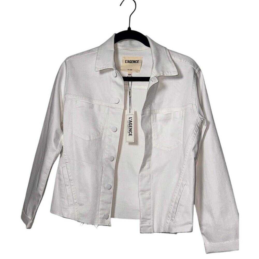 L'AGENCE Women’s White Button Front Collared Pocket Jacket Long Sleeve M